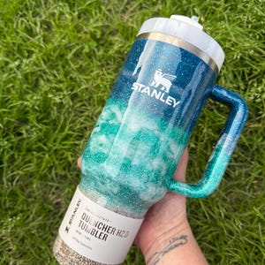 Blue Beach waves Customized Stanley Tumbler 40oz 30oz | Personalized summer Tumbler| Personalized Beach  Stanley Tumbler