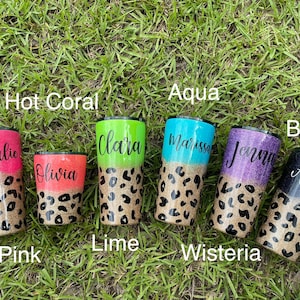 Personalized glitter leopard print epoxy tumbler! Popular best selling Shiny and sparkly animal print tumbler for gifts and bridesmaids