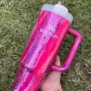Valentines Pink/Purple swirl Customized Stanley Tumbler |Milky Way Tumbler| Personalized  Tumbler| Personalized sparkle Stanley Hudrojug