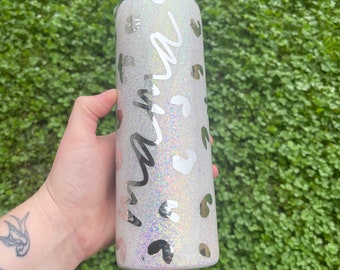 Personalizable mama white opal Milky Way silver leopard print tumbler! mothers day gift- gift for wife- gift for girlfriend- leopard print