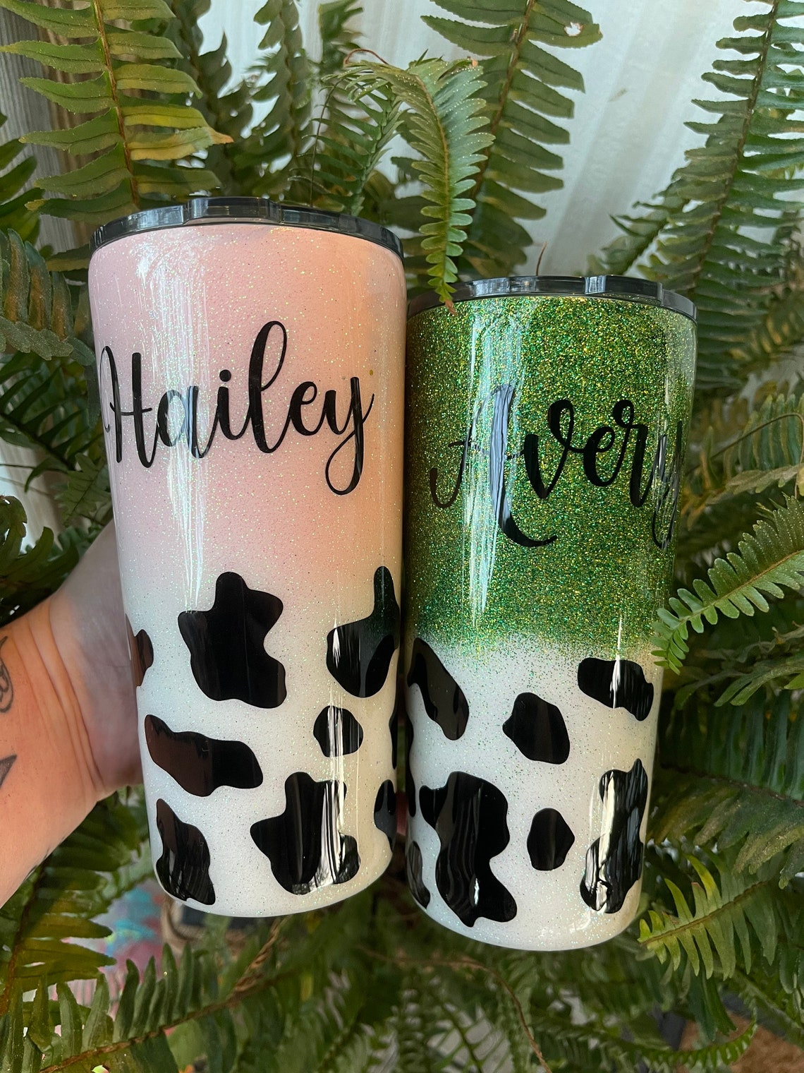 Personalized Glitter COW Print Epoxy Tumbler WILL Not Etsy