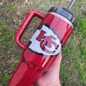 Glitter CHIEFS Customized Stanley Tumbler/ team Stanley Tumbler 40oz | Personalized sports Tumbler | Stanley Dupe| your team!