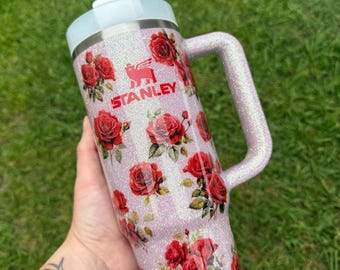 Roses Customized Stanley Tumbler | Red Rose Tumbler 40oz | Personalized floralTumbler| Personalized Tumbler | Stanley Dupe| read info!
