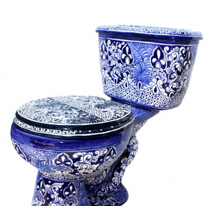 Mexican Talavera Ceramic Toilet Hand Painted - Acapulco Azul-