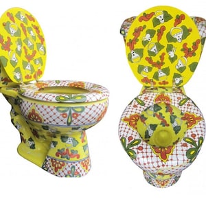 Inodoro de cerámica de Talavera Mexicana Pintado a Mano - Calacas -