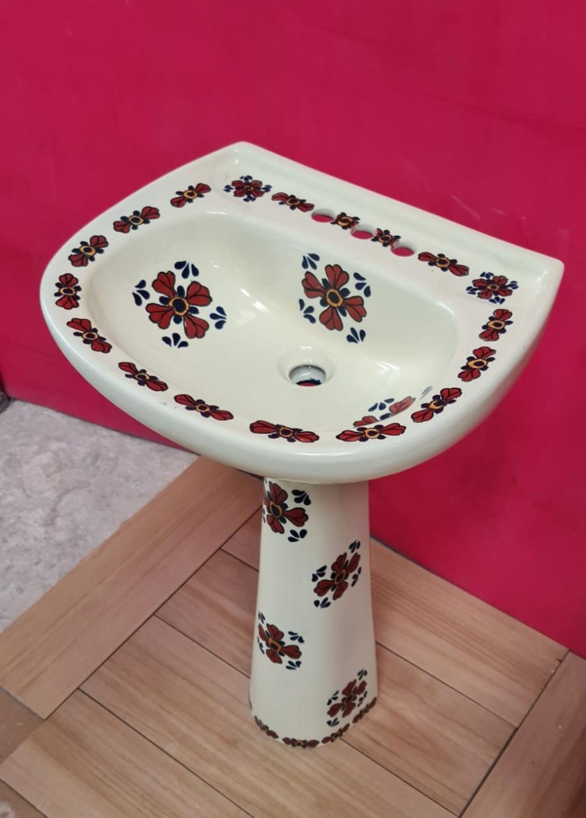 Mexican Talavera Pedestal Sink Handcrafted Ceramic Trebols2 Etsy