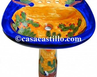 Mexican Talavera Pedestal Sink Handcrafted Ceramic - Rancheros Amarillo -