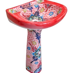 Mexican Talavera Pedestal Sink Handcrafted Ceramic - Ixtapa -