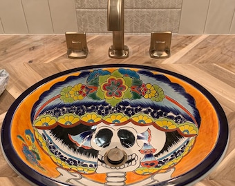 Mexican Talavera Sink Oval Drop In Handcrafted Ceramic - Calavera -