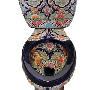 Mexican Toilet ELONGATED Comfort Height Hand Painted - San Miguel -