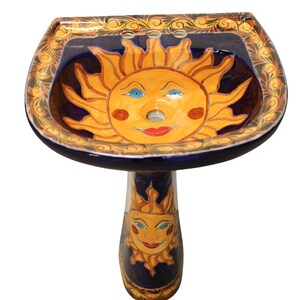 Mexican Talavera Pedestal Sink Handcrafted Ceramic - Sol Alegre -