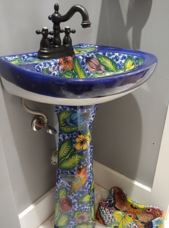 Mexican Talavera Pedestal Sink Handcrafted Ceramic Etsy