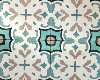 Azulejo de cimento estilo Missão Mexicana, feito à mão, 10 pés quadrados - Urbino - 8x8"