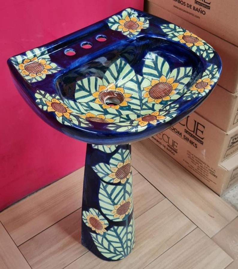 Mexican Talavera Pedestal Sink Handcrafted Ceramic Etsy