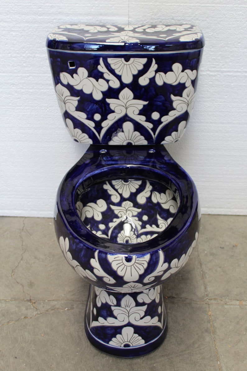 Mexican Toilet ELONGATED Comfort Height Hand Painted Azulado Etsy