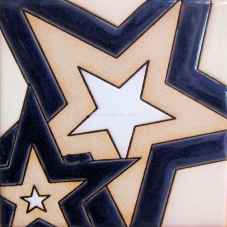 Ceramic High Relief Malibu Tiles Handcrafted you select the size Stars