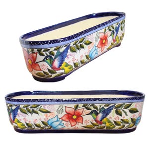 Mexican Talavera Rectangular Planter - Colibri -