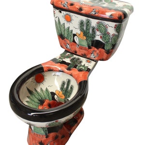 Mexican Talavera Ceramic Toilet Hand Painted - Rancheros Negro -