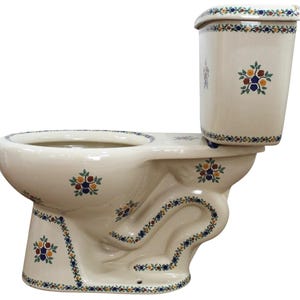Inodoro de cerámica de Talavera mexicana pintado a mano - Flores4 -