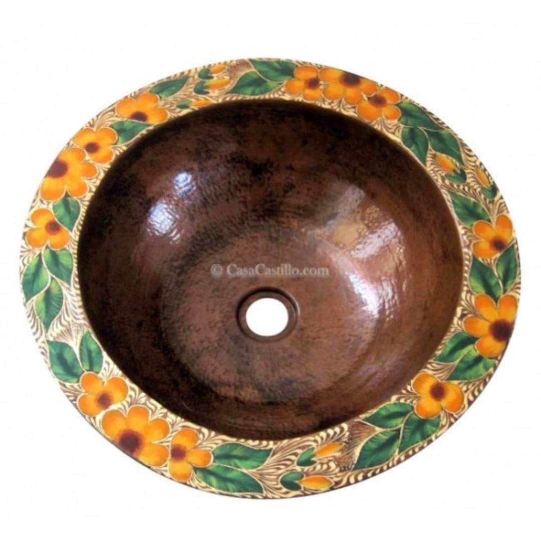 Mexican Copper Sink Round Drop in Handcrafted Orange Etsy