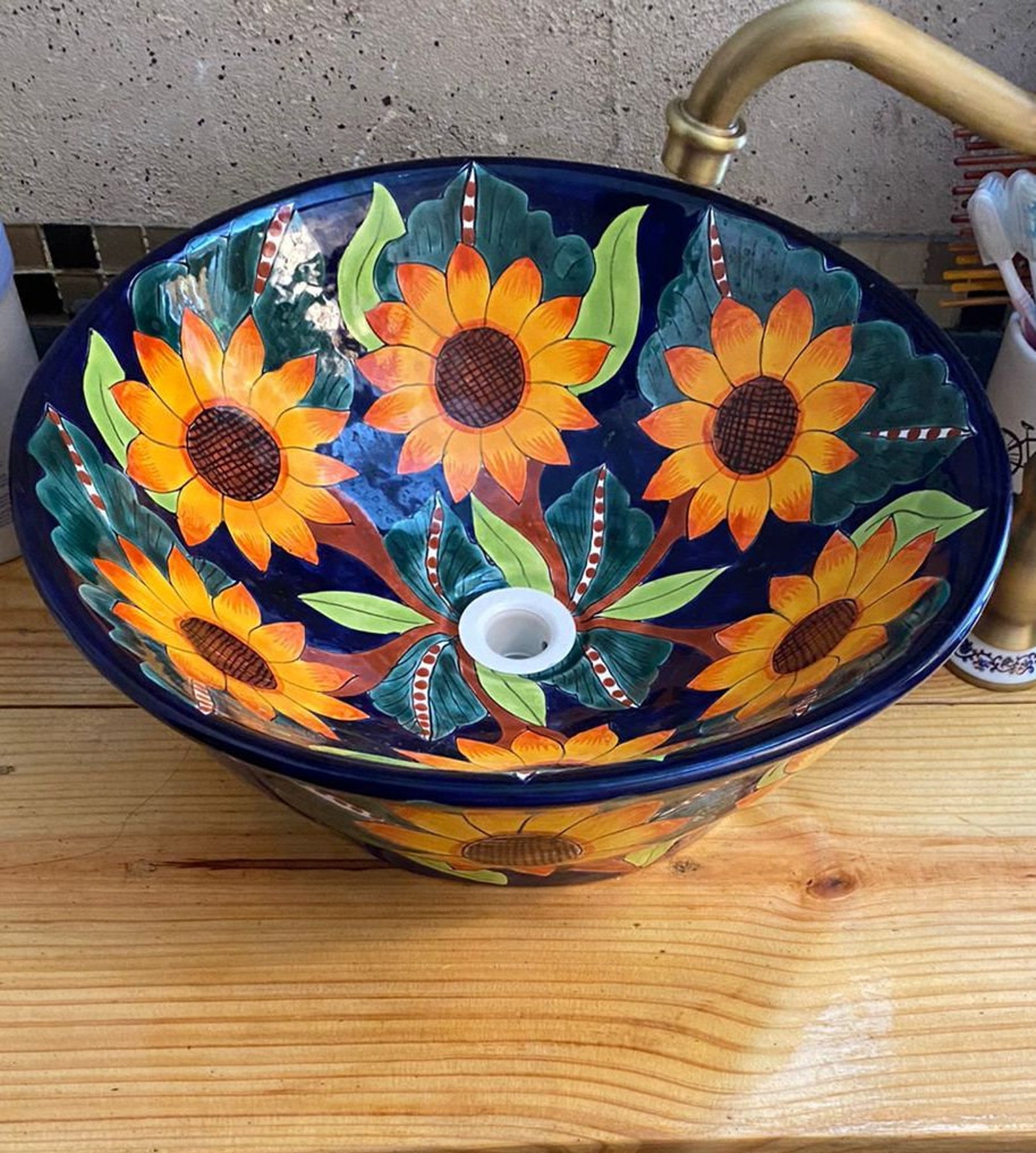 Mexican Talavera Vessel Sink Round Handcrafted Girasoles Etsy