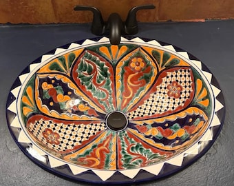 Mexican Talavera Sink Oval Drop In Handcrafted Ceramic - LM34 -