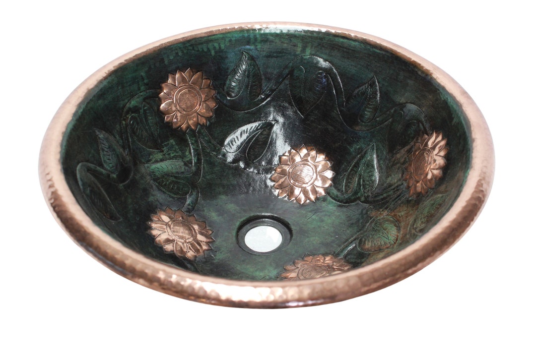 Mexican Copper Sink Round Drop in Handcrafted Nightsky Etsy
