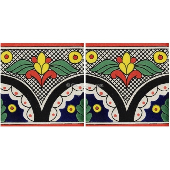 Mexican Talavera Ceramic Tiles Border Handcrafted you select the size Papantla