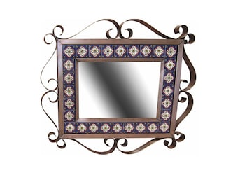 Mexican Tin and Talavera Tiles Mirror Hand Painted  - Reforma  -