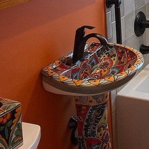 Mexican Talavera Pedestal Sink Handcrafted Ceramic Jessica image 5