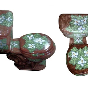 Inodoro de cerámica de Talavera mexicana pintado a mano - Lirios -