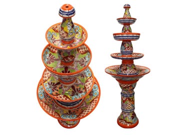 Fuente de Talavera Mexicana Artesanal - Gloria Naranja - INCLUYE BOMBA DE AGUA