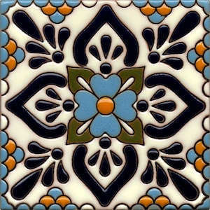 Azulejo de Talavera mexicano, arte mediterráneo español, colorido, 2 x 2  pulgadas, mosaico de cerámica pintado a mano para baño, pared, espejo