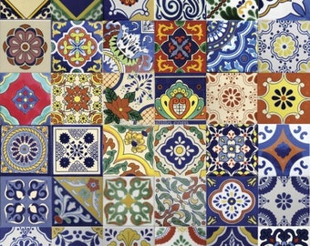 POOL TILES Mexican Talavera Ceramic Frost Proof Handcrafted Tiles - Mixed -  (you select the size)