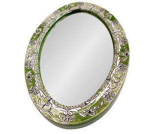 Mexican Talavera Ceramic Oval Mirror Handcrafted - Acapulco Verde -