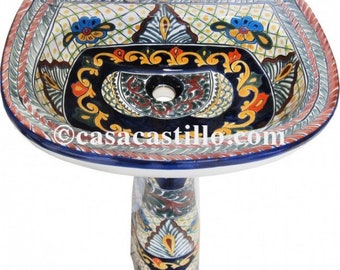 Mexican Talavera Pedestal Sink Handcrafted Ceramic - LM10 -