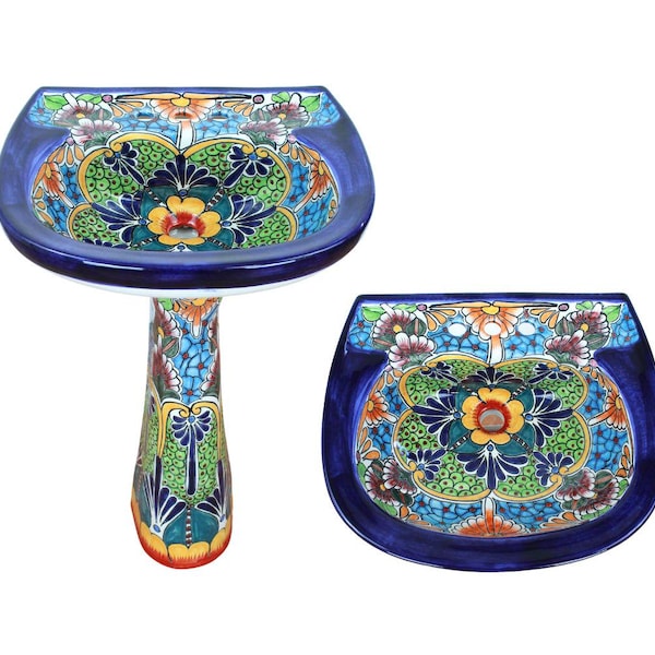 Lavabo de pedestal de Talavera Mexicana Cerámica Artesanal - San Francisco -