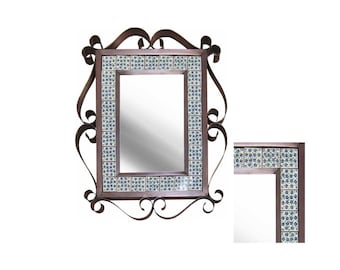 Mexican Tin and Talavera Tiles Mirror Hand Painted  - Violets1  -