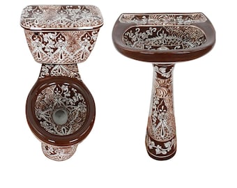 Mexican Talavera Ceramic Toilet Hand Painted - Acapulco Chocolate -