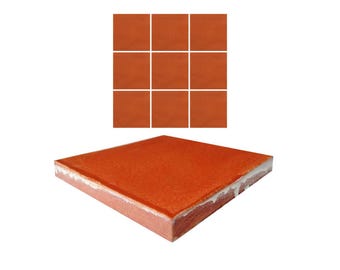 May include: A square terracotta tile with a textured surface, displayed with a grid of nine similar tiles above. The tile has a white edge and is likely used for flooring or wall applications.