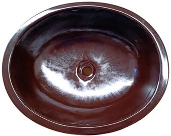 Mexican Talavera Sink Oval Drop In Handcrafted Ceramic - Dark Chocolate -