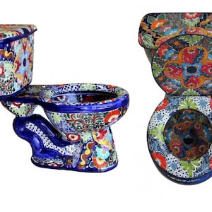 Inodoro de cerámica de Talavera mexicana pintado a mano - Abundancia -