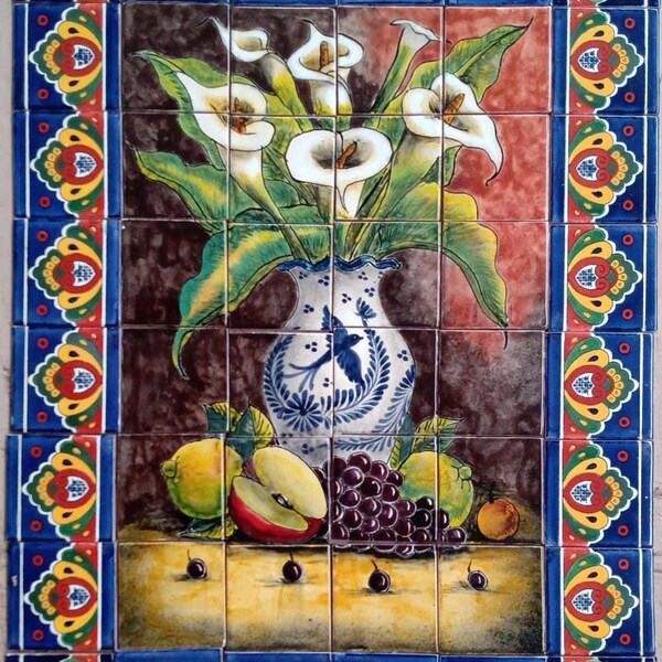 Mexican Talavera Mural HQ - Lilies2 -