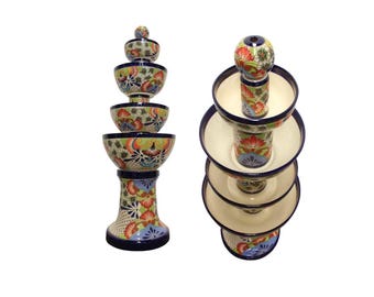Fuente mexicana de talavera hecha a mano - Floral Azul - INCLUYE BOMBA DE AGUA