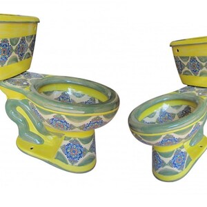 Inodoro de cerámica de Talavera mexicana pintado a mano - Nubes -