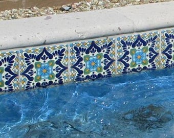 POOL TILES Mexican Talavera Ceramic Frost Proof Handcrafted Tiles - Polanco -  (you select the size)