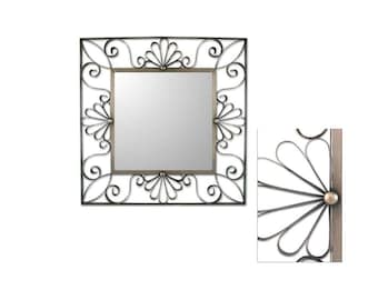 Mexican Tin Mirror Handcrafted - Flores Colonial -