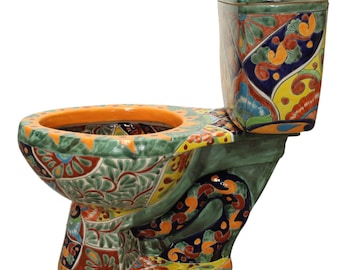 Mexican Toilet ELONGATED Comfort Height Hand Painted - Selva -