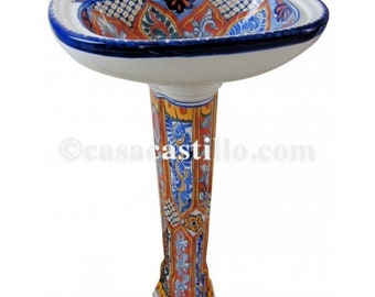 Mexican Talavera Pedestal Sink Handcrafted Ceramic - San Gabriel -