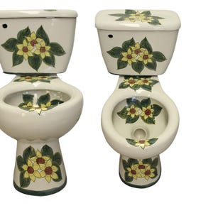 Inodoro de cerámica de Talavera mexicana pintado a mano - Girasoles4 -